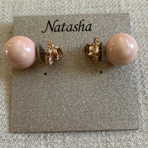 NWT Natasha Double-sided Pearl & Rhinestone Post Earrings